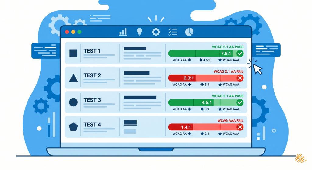 PDF accessibility remediation checklist showing color contrast ratio testing and WCAG 2.1 compliance verification