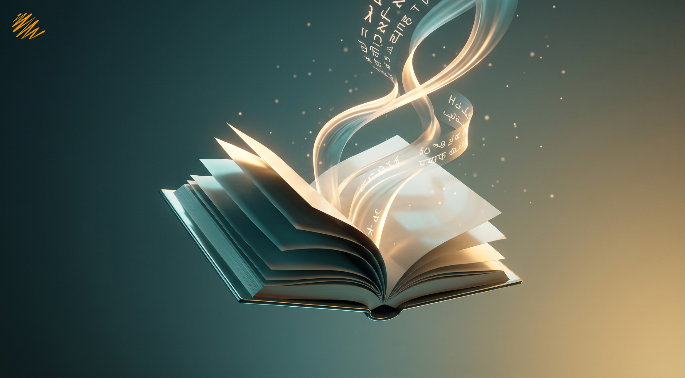 Book pages transforming into flowing script representing literary translation