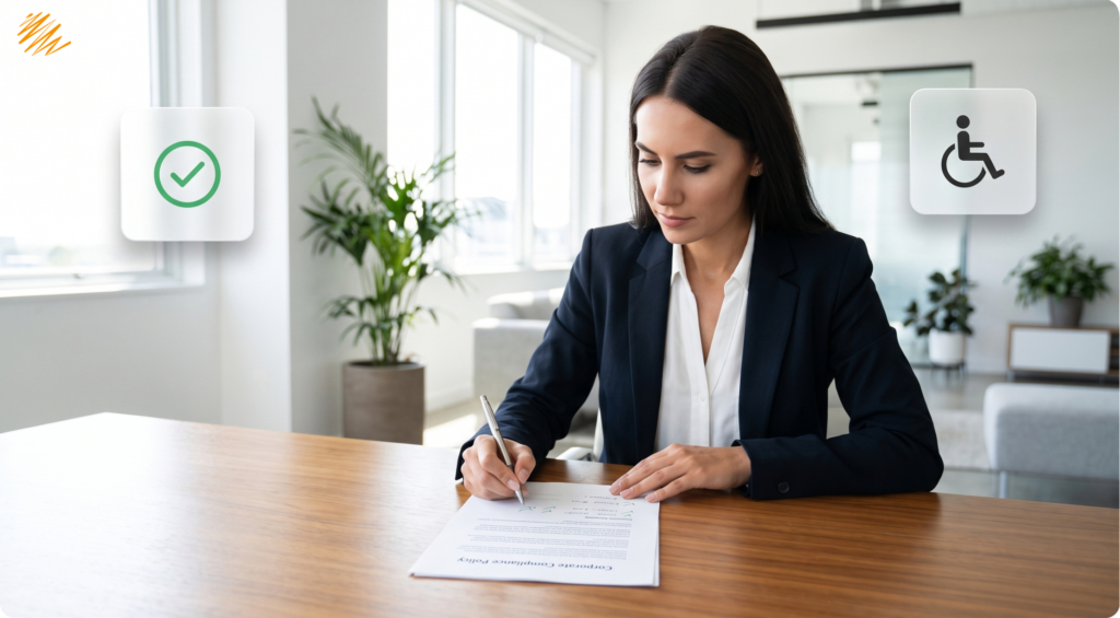Professional reviewing document accessibility compliance checklist