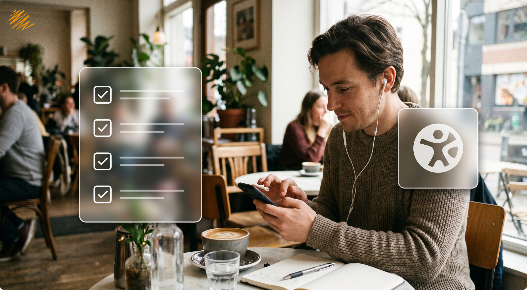 Person using a smartphone with earbuds to test mobile app accessibility